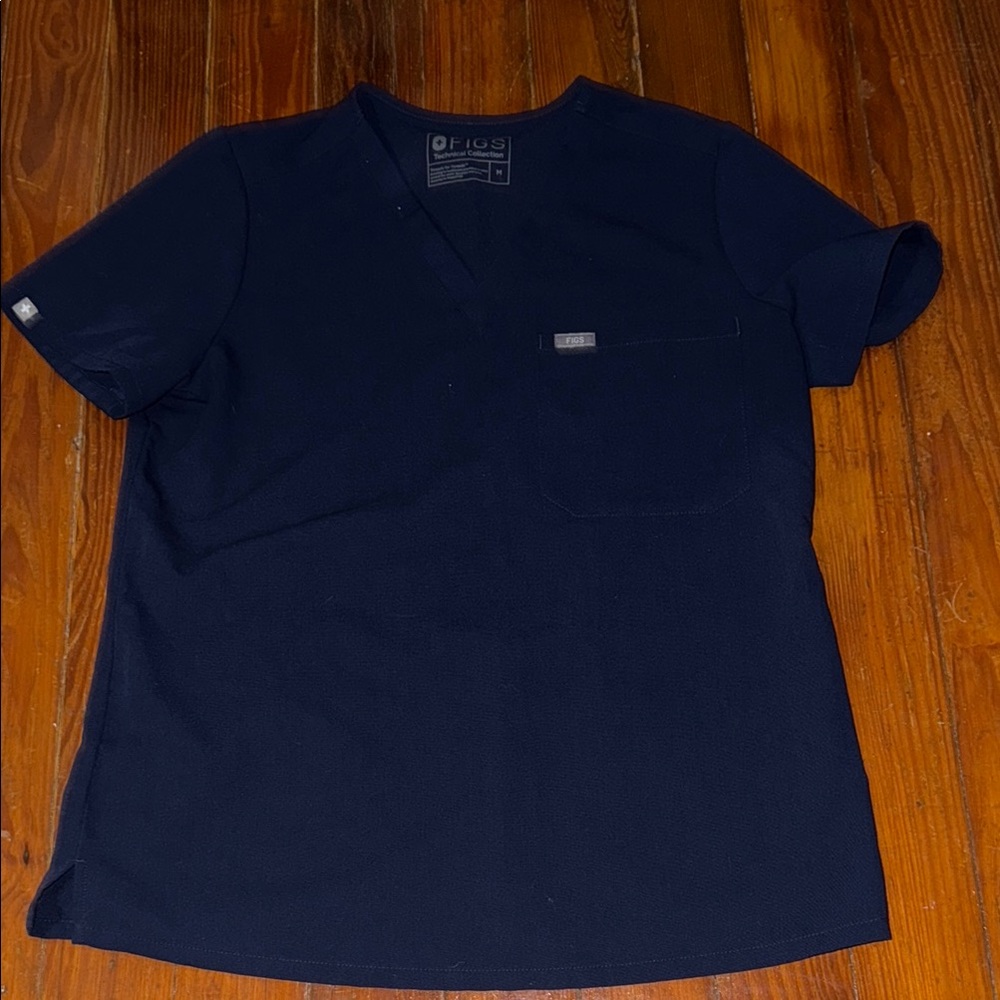 Figs Blue Short Sleeve Tee Classic Crew Neck